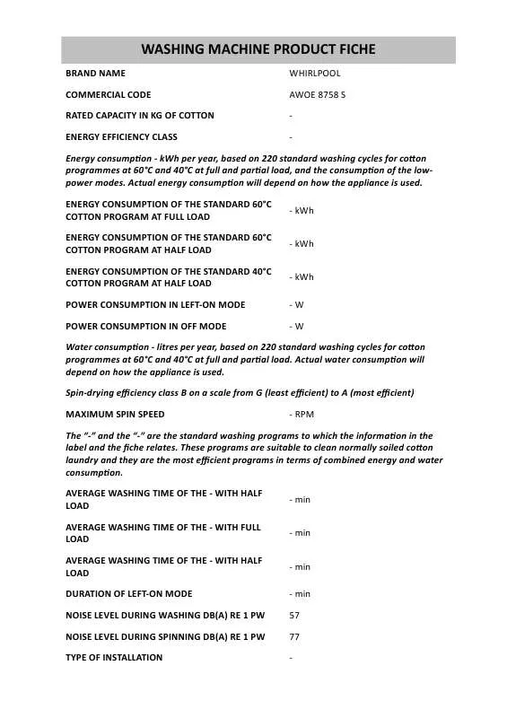 Mode d'emploi WHIRLPOOL PCB260 A S