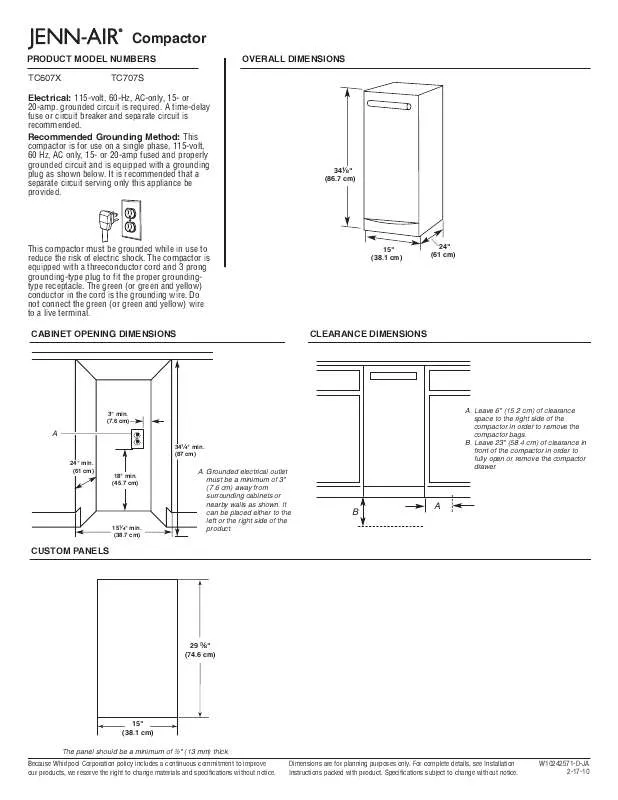 Mode d'emploi WHIRLPOOL TC607X