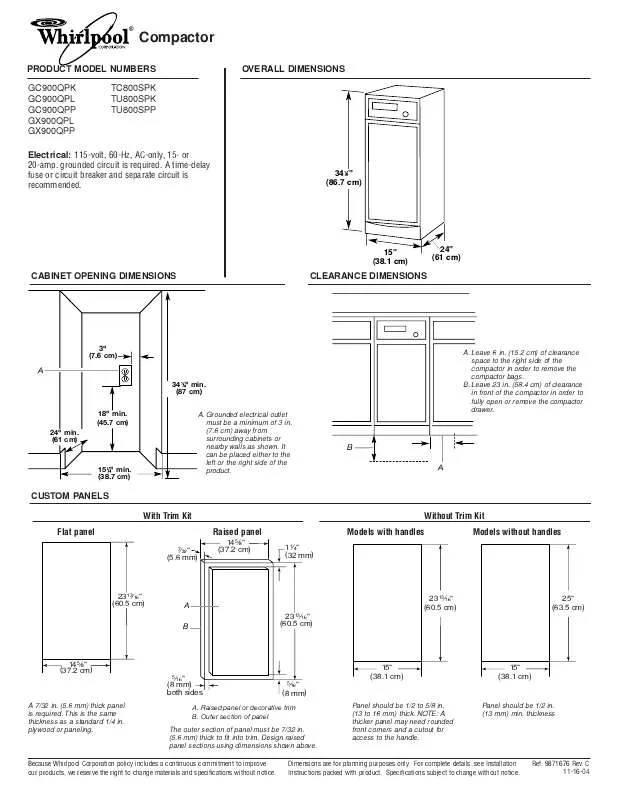 Mode d'emploi WHIRLPOOL TC800SPK