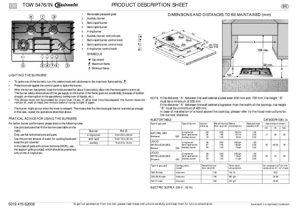 Mode d'emploi WHIRLPOOL TGW 5476/IN