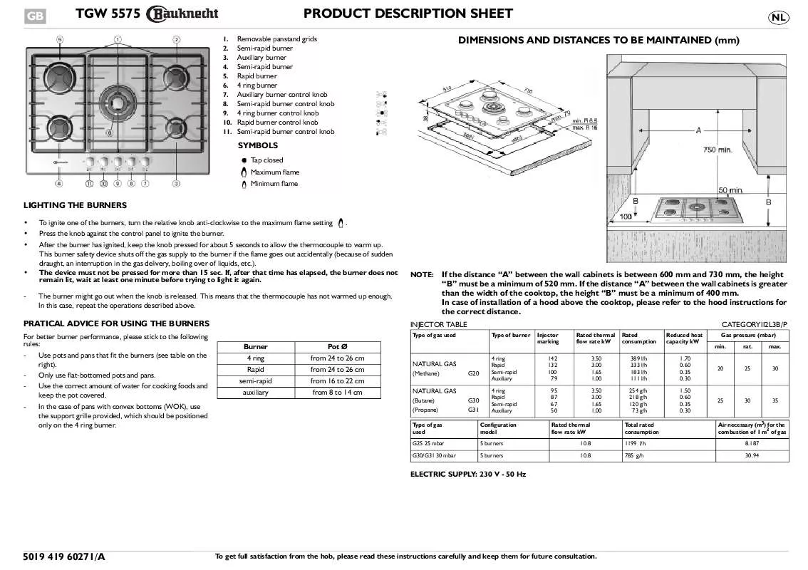 Mode d'emploi WHIRLPOOL TGW 5575/IN/01