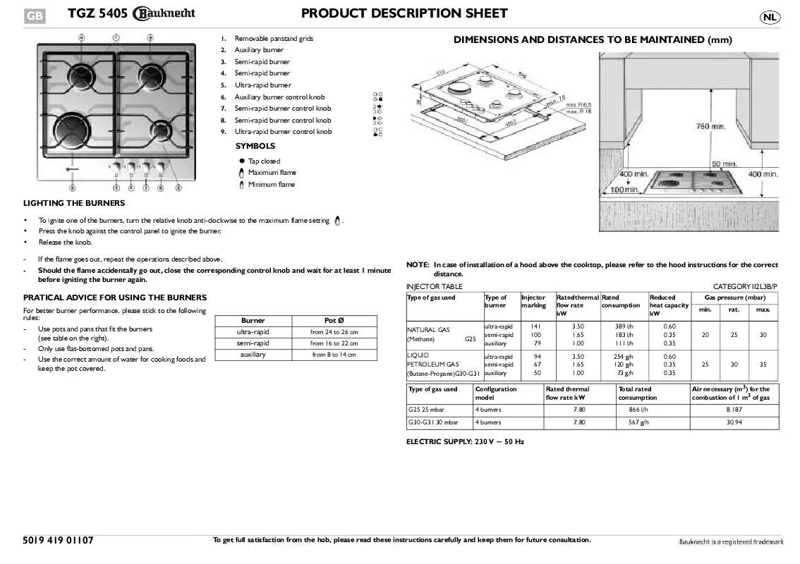 Mode d'emploi WHIRLPOOL TGZ 5405 IN