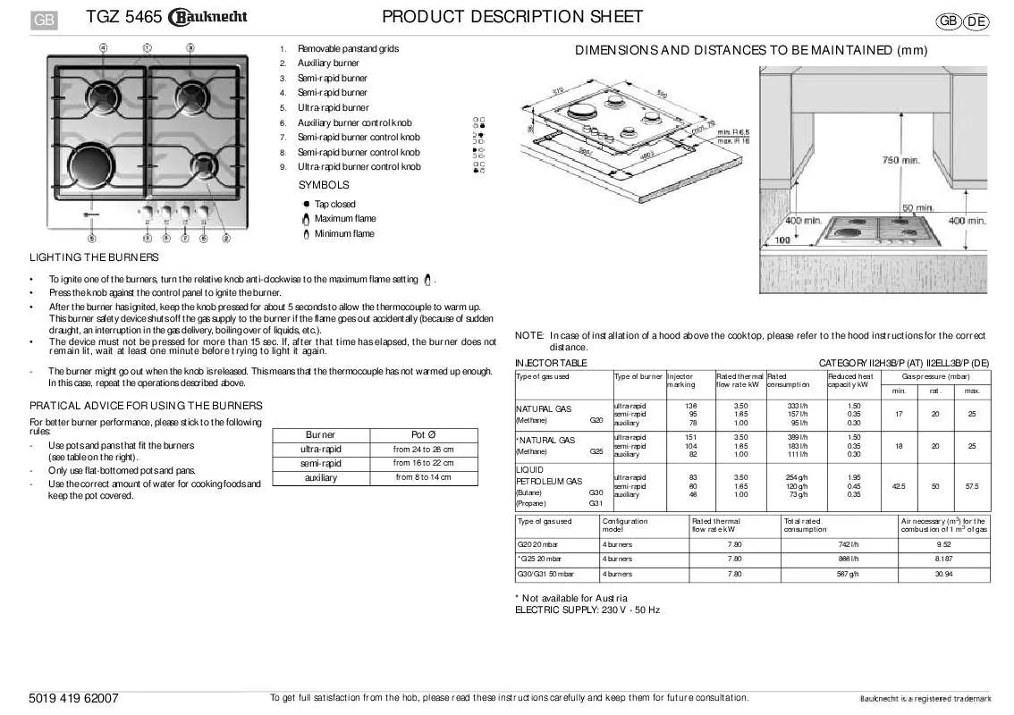 Mode d'emploi WHIRLPOOL TGZ 5465/IN/01