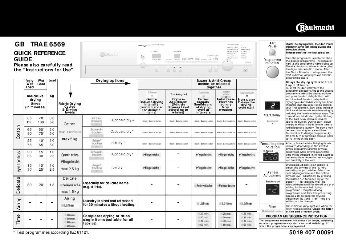 Mode d'emploi WHIRLPOOL TRAE 6569