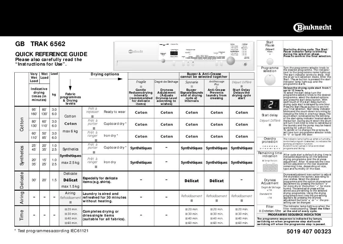 Mode d'emploi WHIRLPOOL TRAK 6562