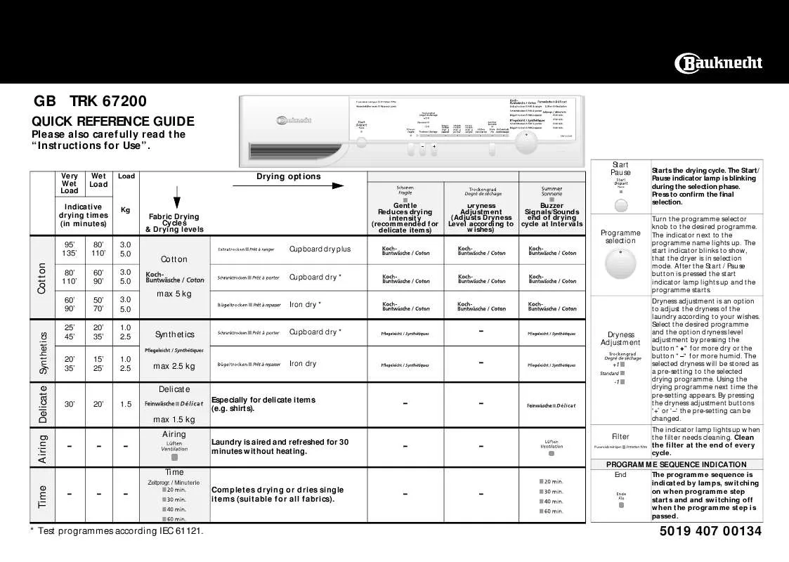 Mode d'emploi WHIRLPOOL TRK 67200