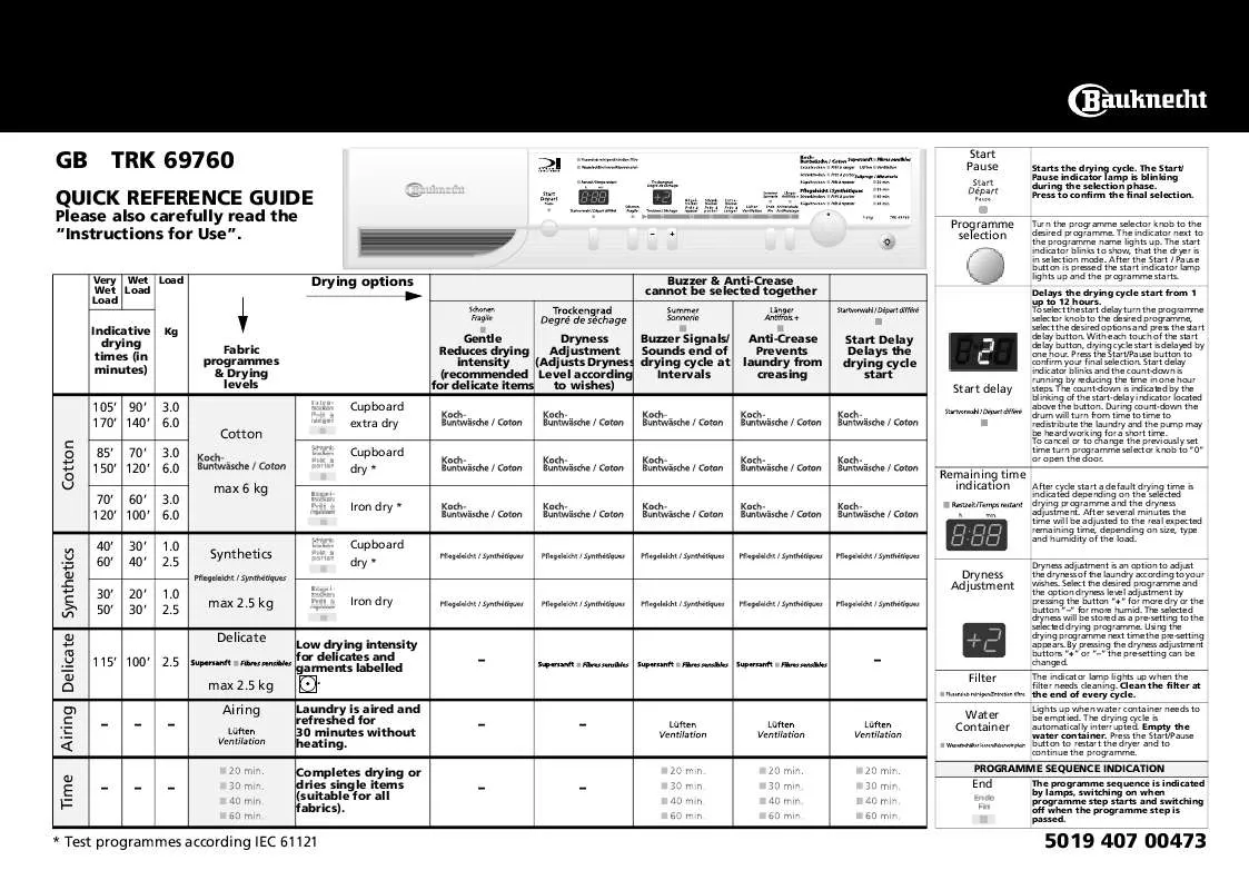 Mode d'emploi WHIRLPOOL TRK 69760