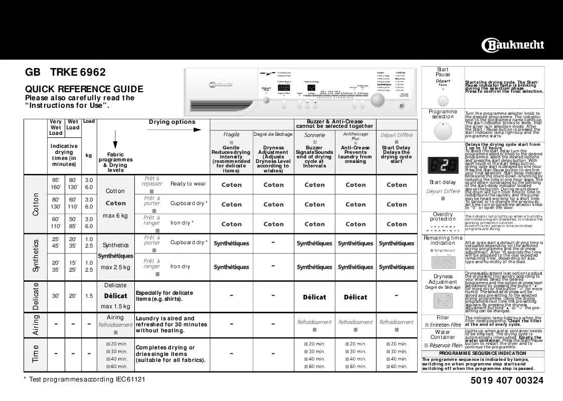 Mode d'emploi WHIRLPOOL TRKE 6962