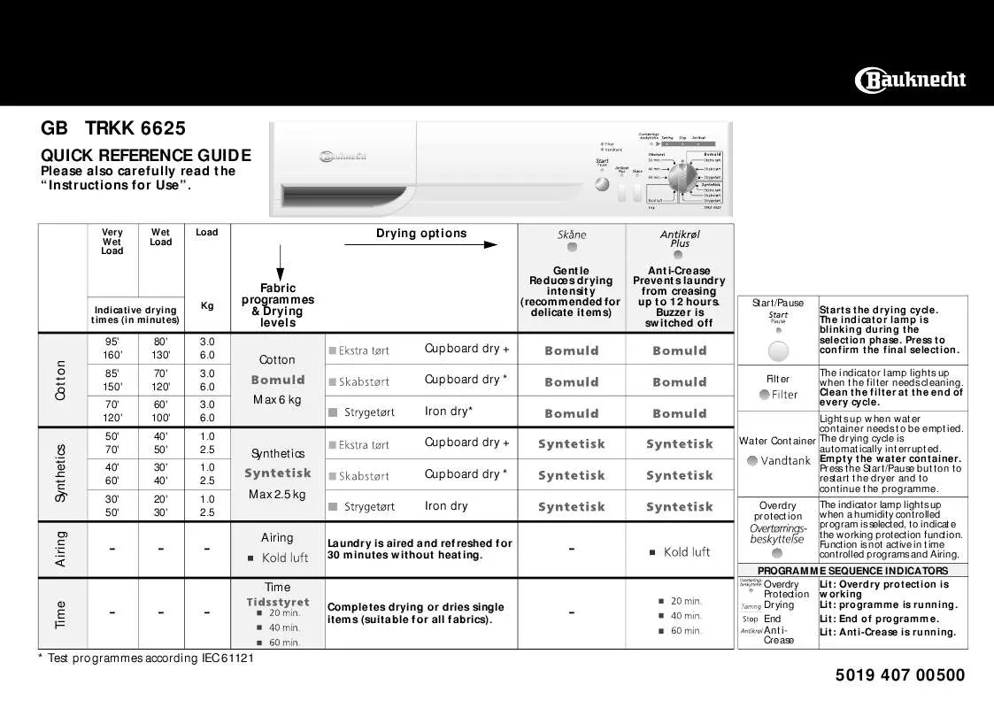 Mode d'emploi WHIRLPOOL TRKK 6625/6