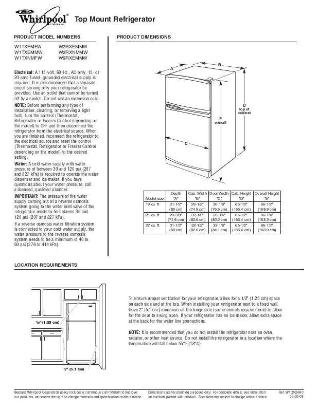 Mode d'emploi WHIRLPOOL W1TXEMFW