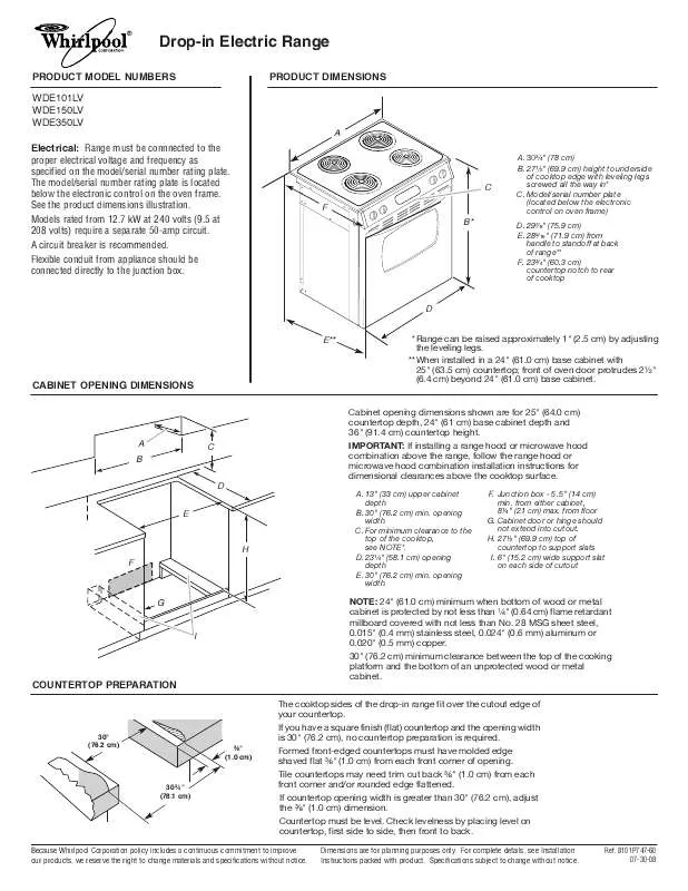 Mode d'emploi WHIRLPOOL WDE150LV