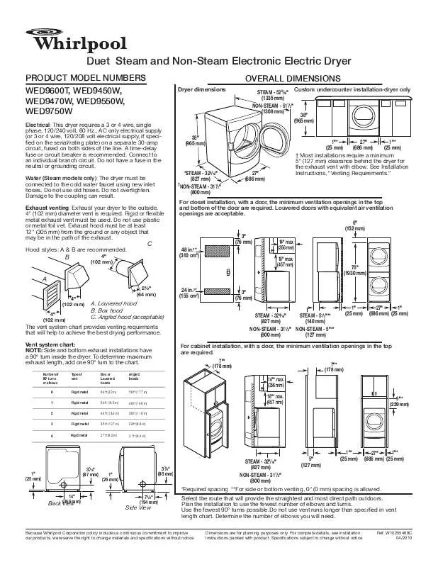 Mode d'emploi WHIRLPOOL WED9450W