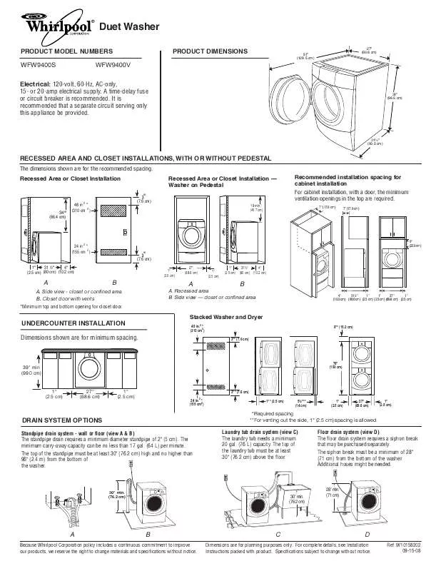 Mode d'emploi WHIRLPOOL WFW9400V