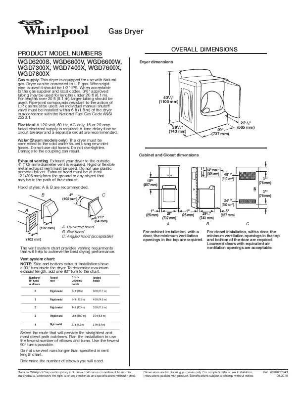 Mode d'emploi WHIRLPOOL WGD6600W