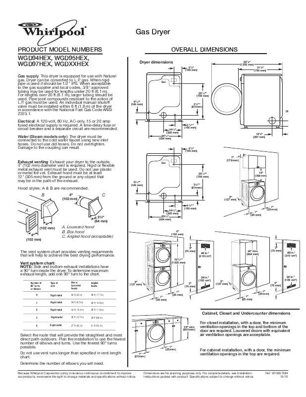 Mode d'emploi WHIRLPOOL WGD95HEX