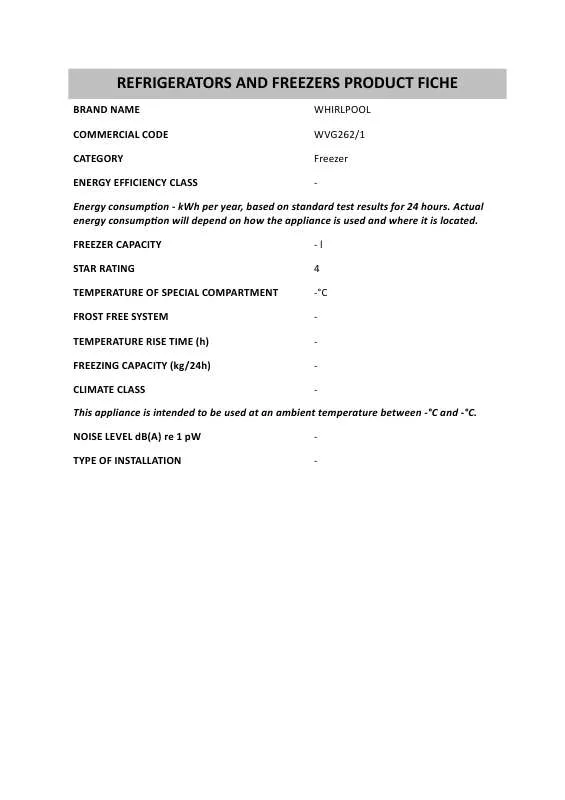 Mode d'emploi WHIRLPOOL WVG262/1