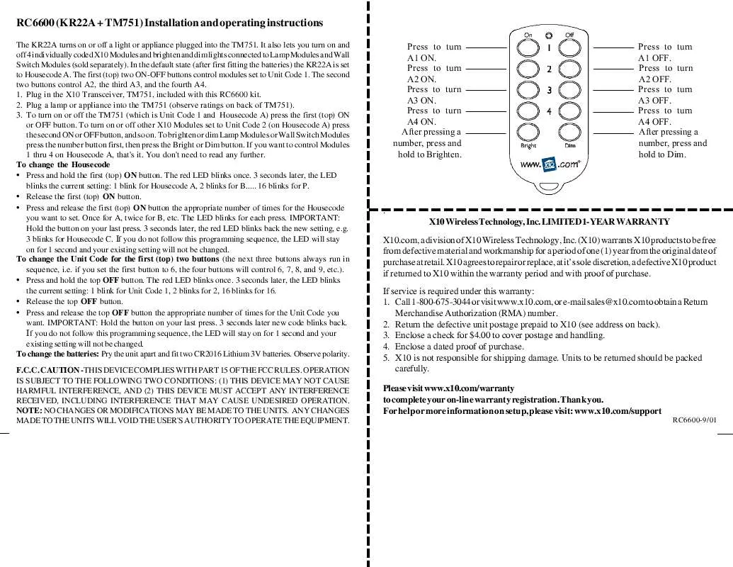 Mode d'emploi X10 RC6600