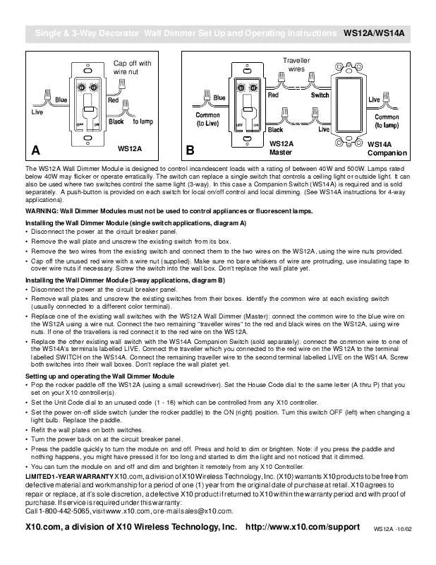 Mode d'emploi X10 WS12A