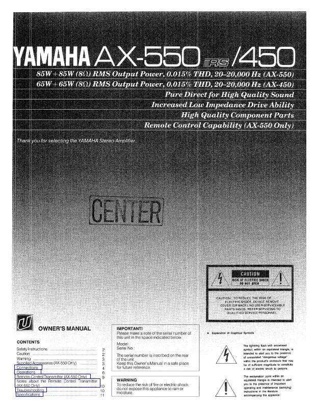 Mode d'emploi YAMAHA AX550AX-450