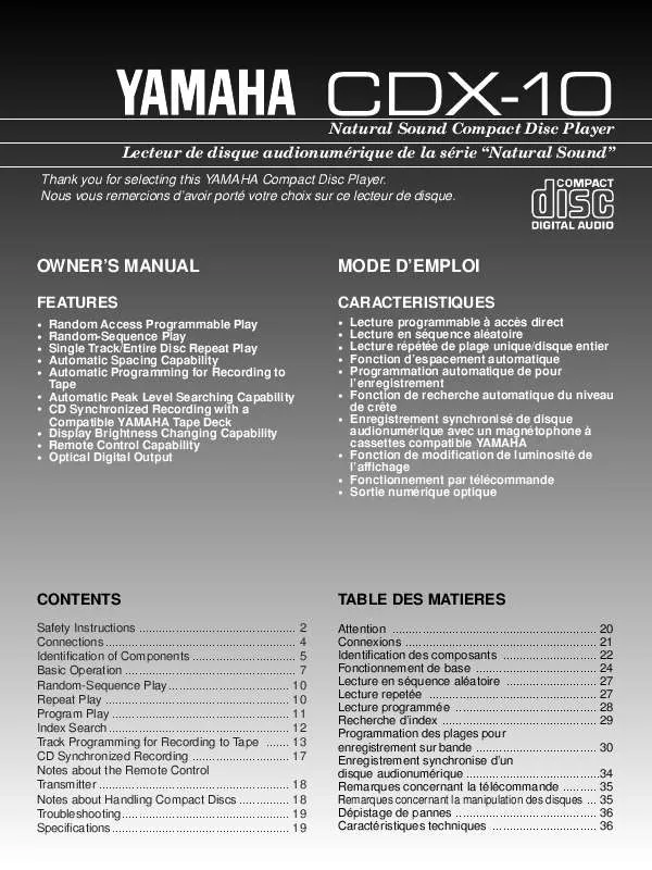 Mode d'emploi YAMAHA CDX-10