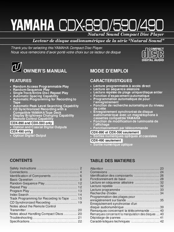 Mode d'emploi YAMAHA CDX-490