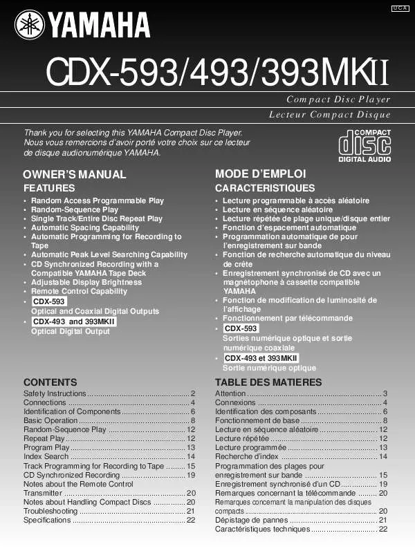 Mode d'emploi YAMAHA CDX-493MKII