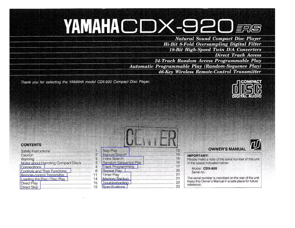 Mode d'emploi YAMAHA CDX-920