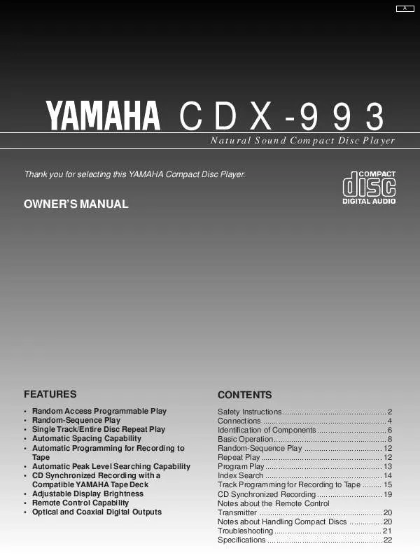 Mode d'emploi YAMAHA CDX-993