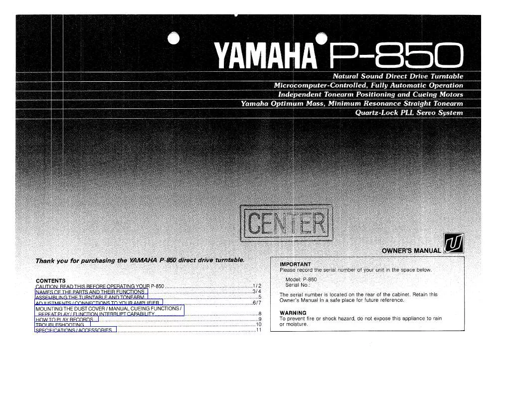 Mode d'emploi YAMAHA P850