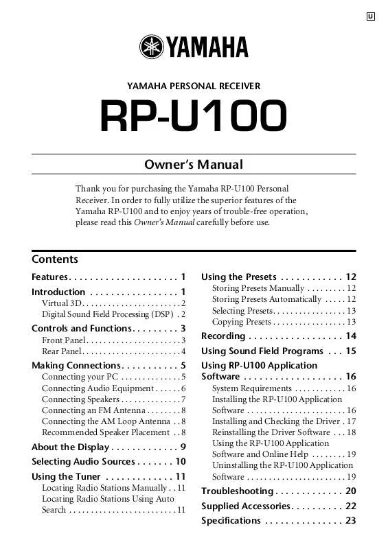 Mode d'emploi YAMAHA RP-U100