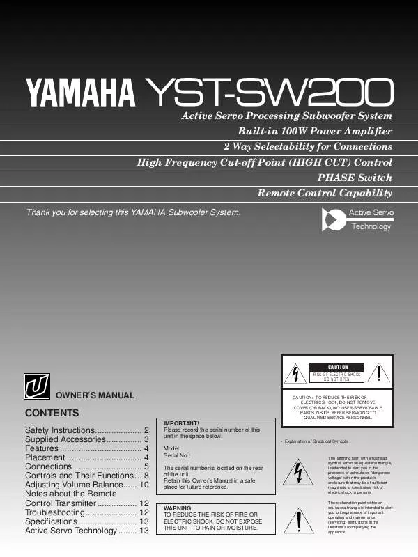 Mode d'emploi YAMAHA YST-SW200