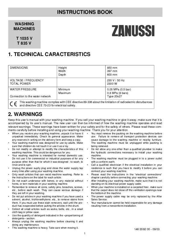 Mode d'emploi ZANUSSI T1035V