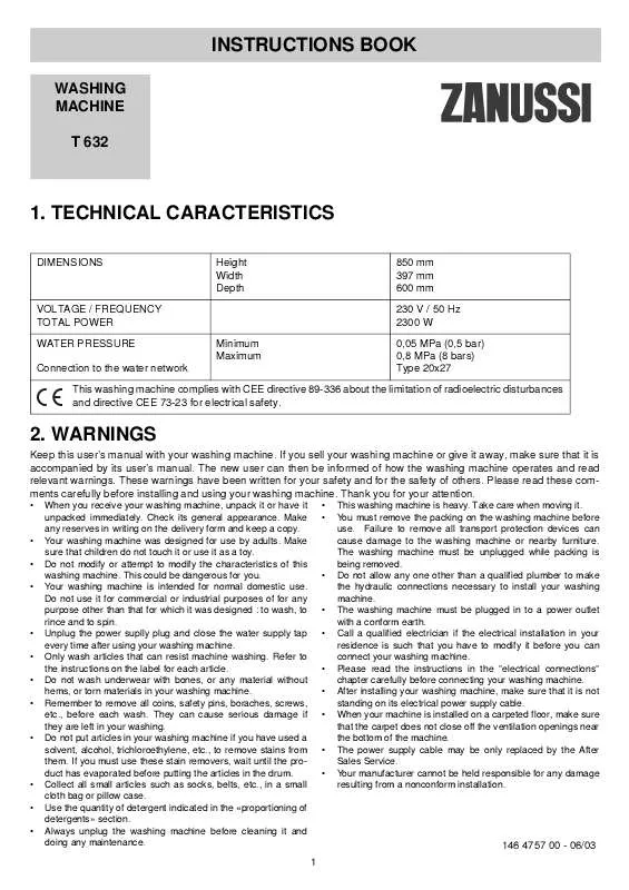 Mode d'emploi ZANUSSI T632