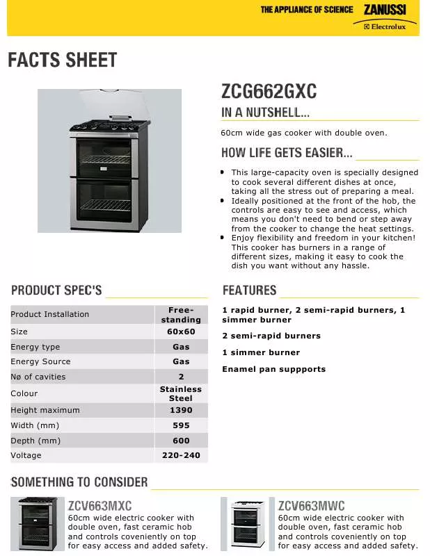 Mode d'emploi ZANUSSI ZCG662GXC