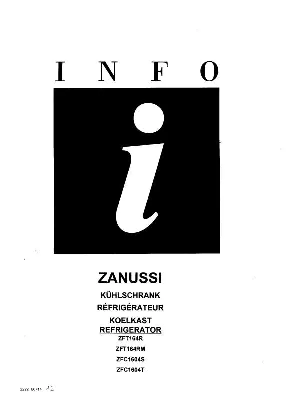 Mode d'emploi ZANUSSI ZFT164RM