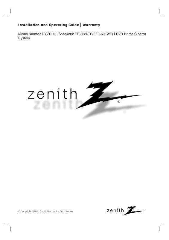 Mode d'emploi ZENITH DVT216