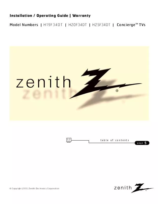 Mode d'emploi ZENITH H25F34DT