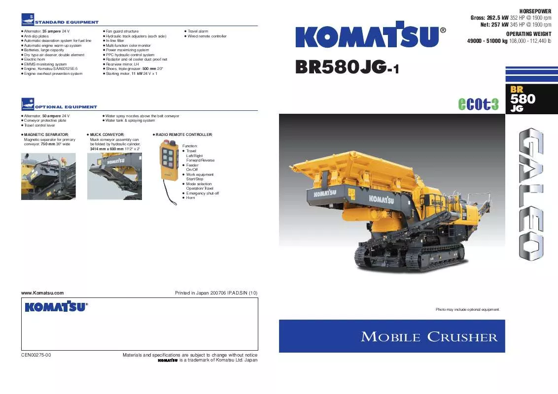 Mode d'emploi ZENOAH KOMATSU BR580JG-1