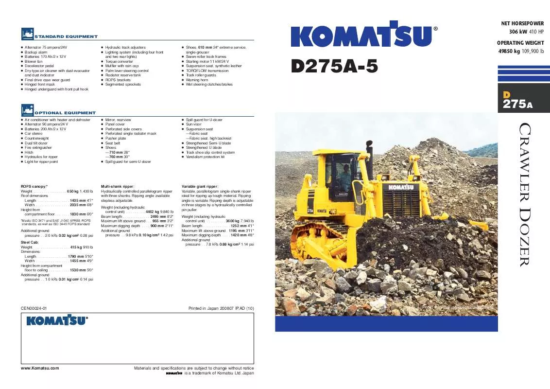 Mode d'emploi ZENOAH KOMATSU D275A-5