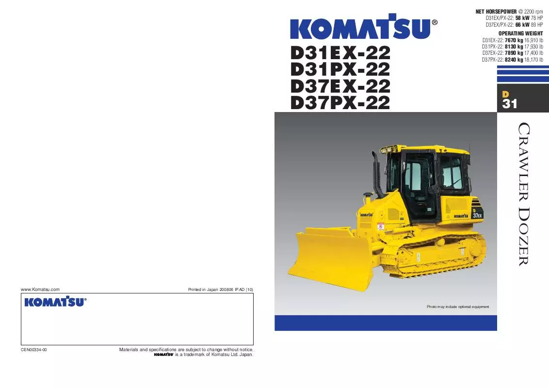 Mode d'emploi ZENOAH KOMATSU D31PX-22