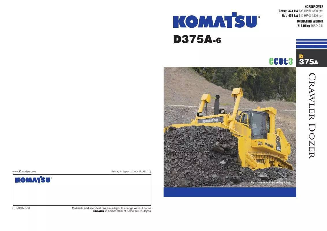 Mode d'emploi ZENOAH KOMATSU D375A-6
