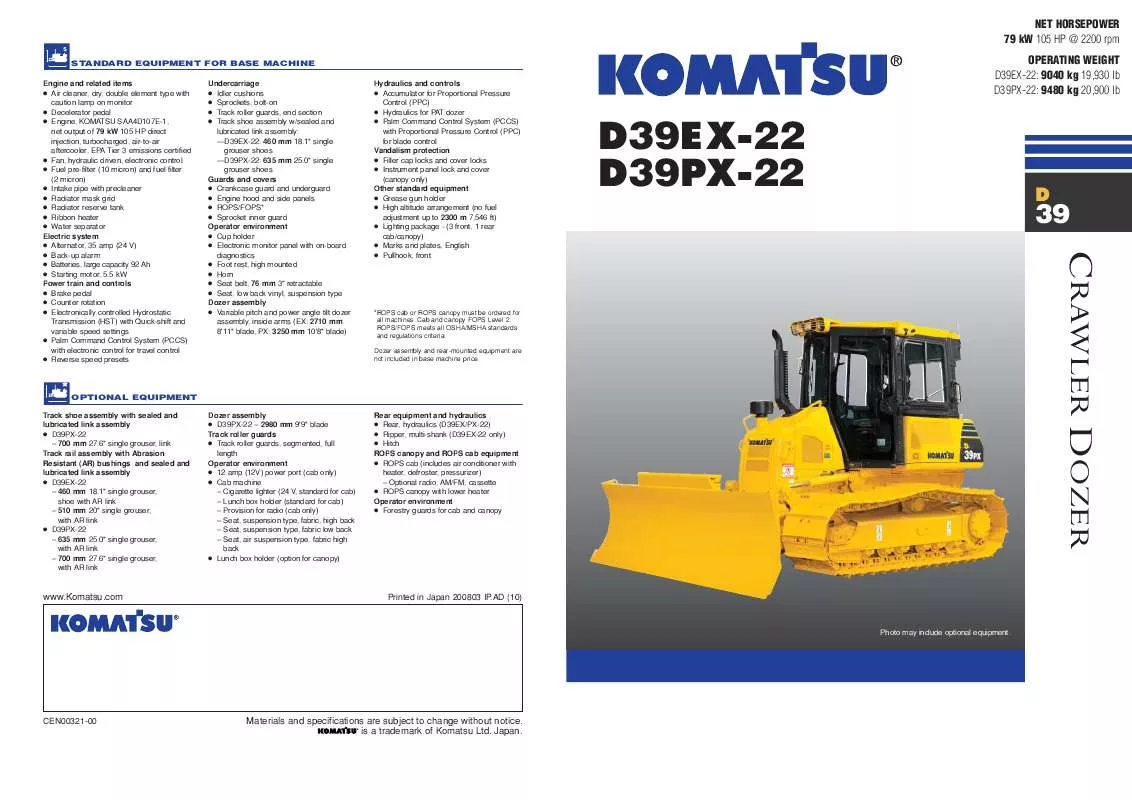 Mode d'emploi ZENOAH KOMATSU D39EX-22