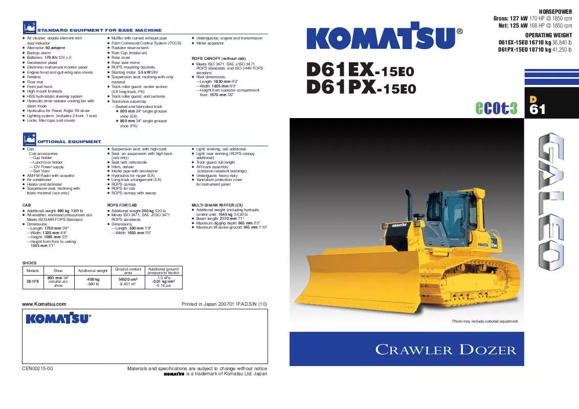 Mode d'emploi ZENOAH KOMATSU D61PX-15E0