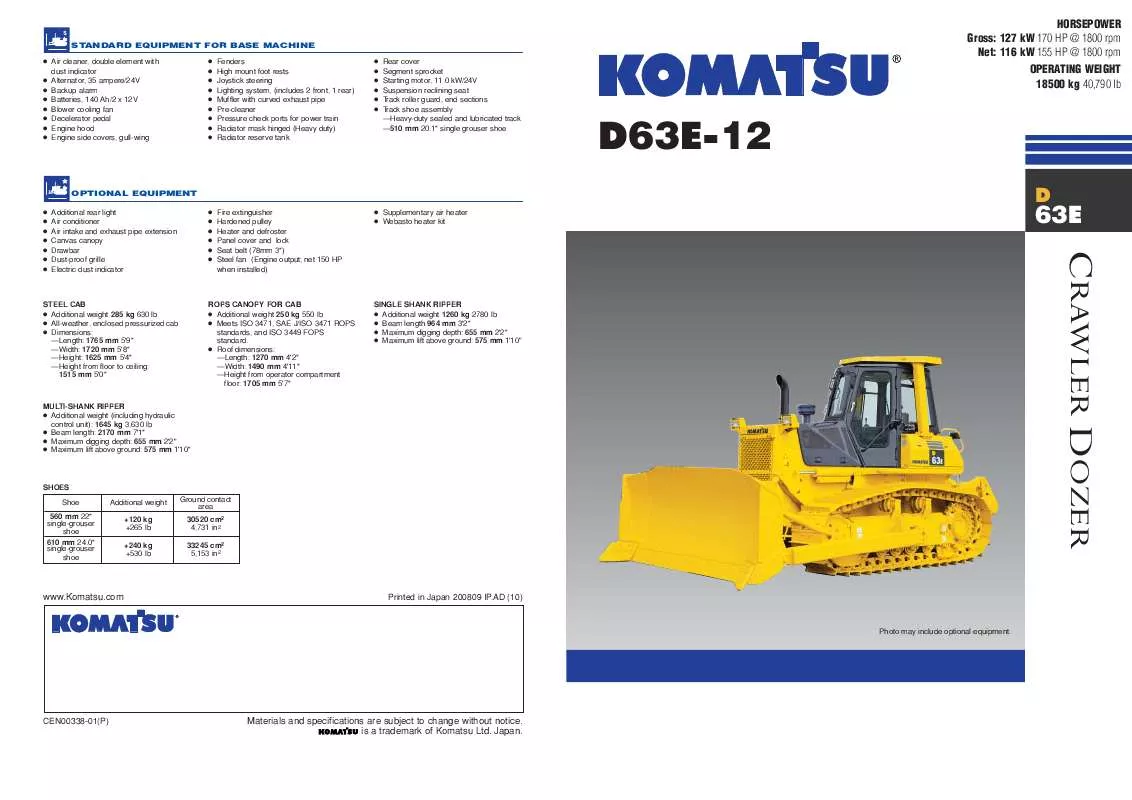 Mode d'emploi ZENOAH KOMATSU D63E-12P