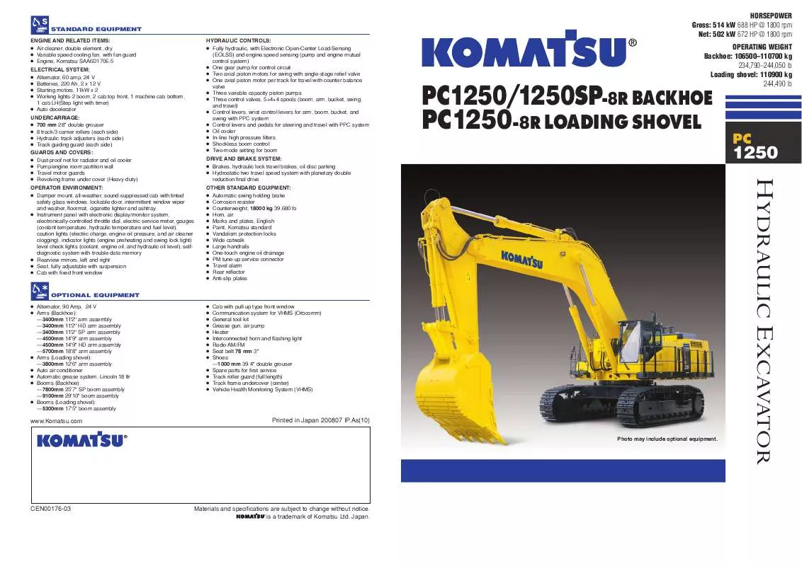 Mode d'emploi ZENOAH KOMATSU PC1250-8R