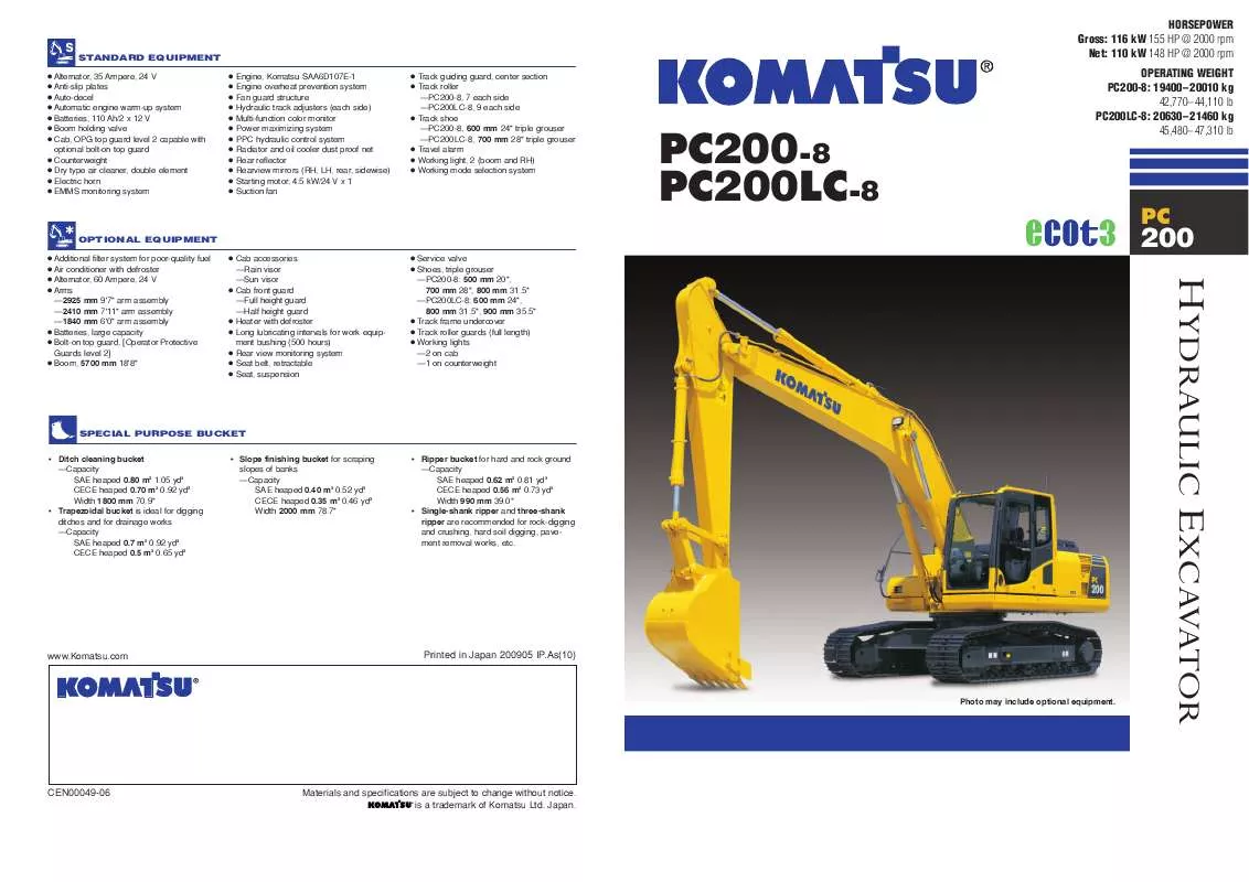 Mode d'emploi ZENOAH KOMATSU PC200LC-8