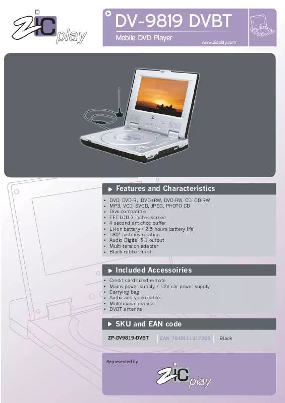 Mode d'emploi ZICPLAY DV-9819 DVBT