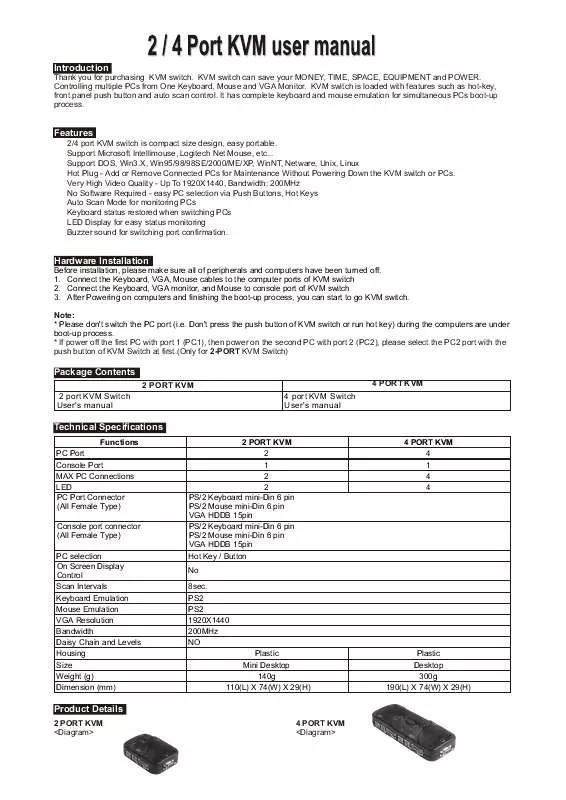 Mode d'emploi ZONET KVM3002