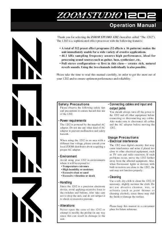 Mode d'emploi ZOOM 1202