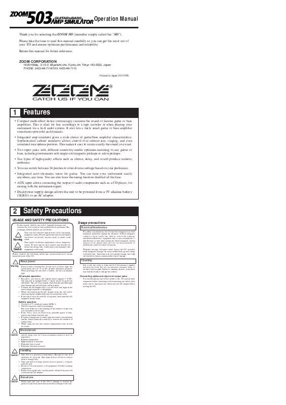 Mode d'emploi ZOOM 503